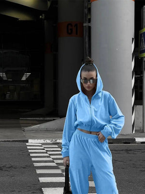 Liber Autumn women's solid color zipper clothing Sweatshirts&Hoodies Long sleeve cardigan two piece set