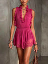 Sleeveless Dark Blue Lace-trimmed V-neck Short Dress