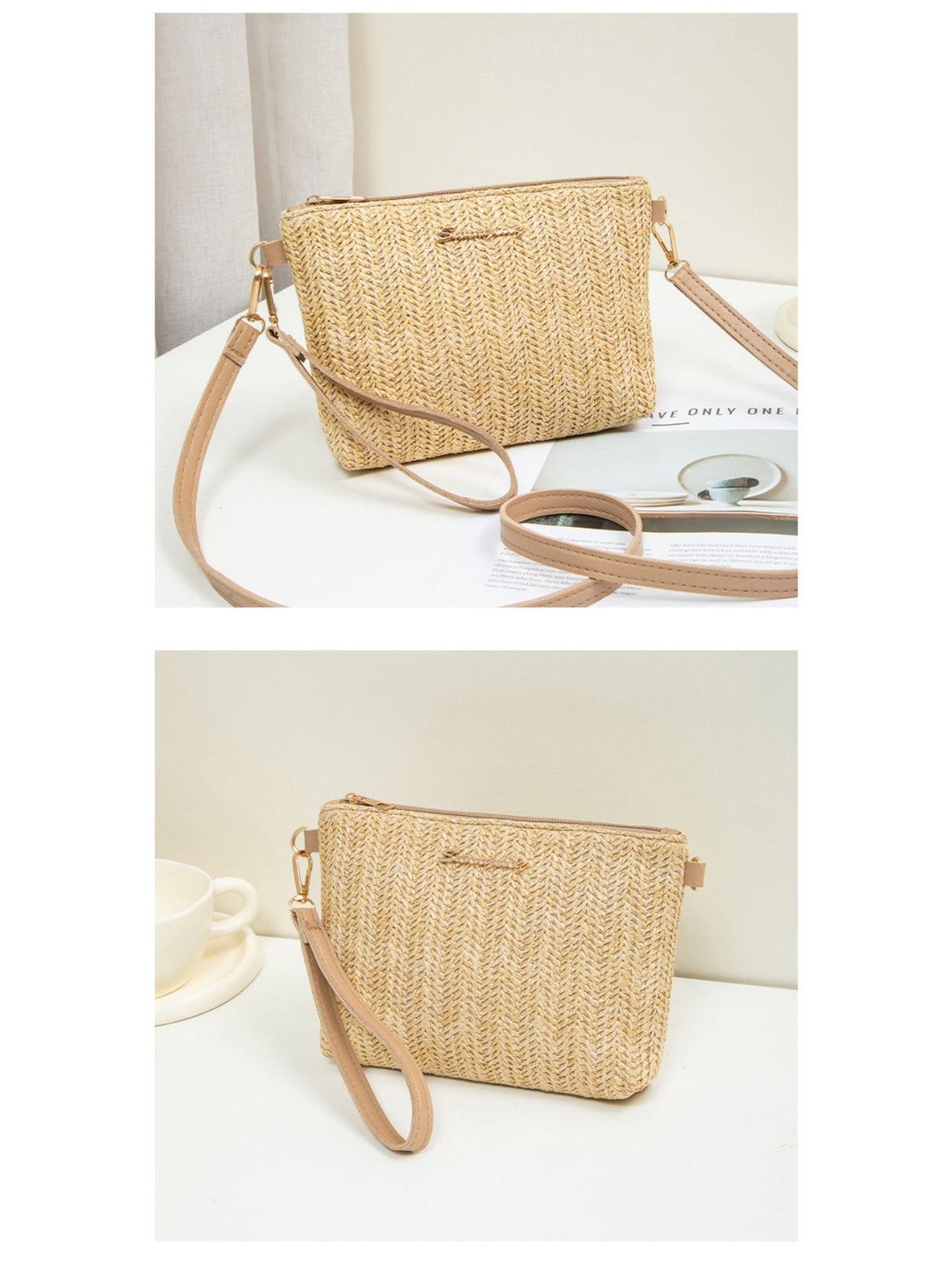 Resort Striped Straw Crossbody Bag