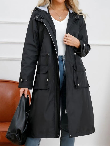 Leisure Water Proof Striped Lining Straight Zipper Hooded Jackets