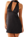 Printed Halter Neck Deep V Backless Mini&Short Dresses