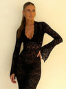 Lace Deep V-neck Flared Long-sleeved Dress