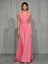 Off-shoulder And Backless Solid Color Halter Neck Long Dress