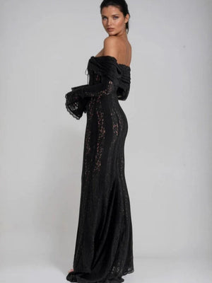 【EXPÉDITION NORMALE】Robes maxi moulantes en dentelle ajourée, épaules dénudées et manches évasées