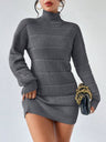 High Collar Long Sleeve Waist-cinching And Hip-hugging Knitted Sweaters Midi Dresses
