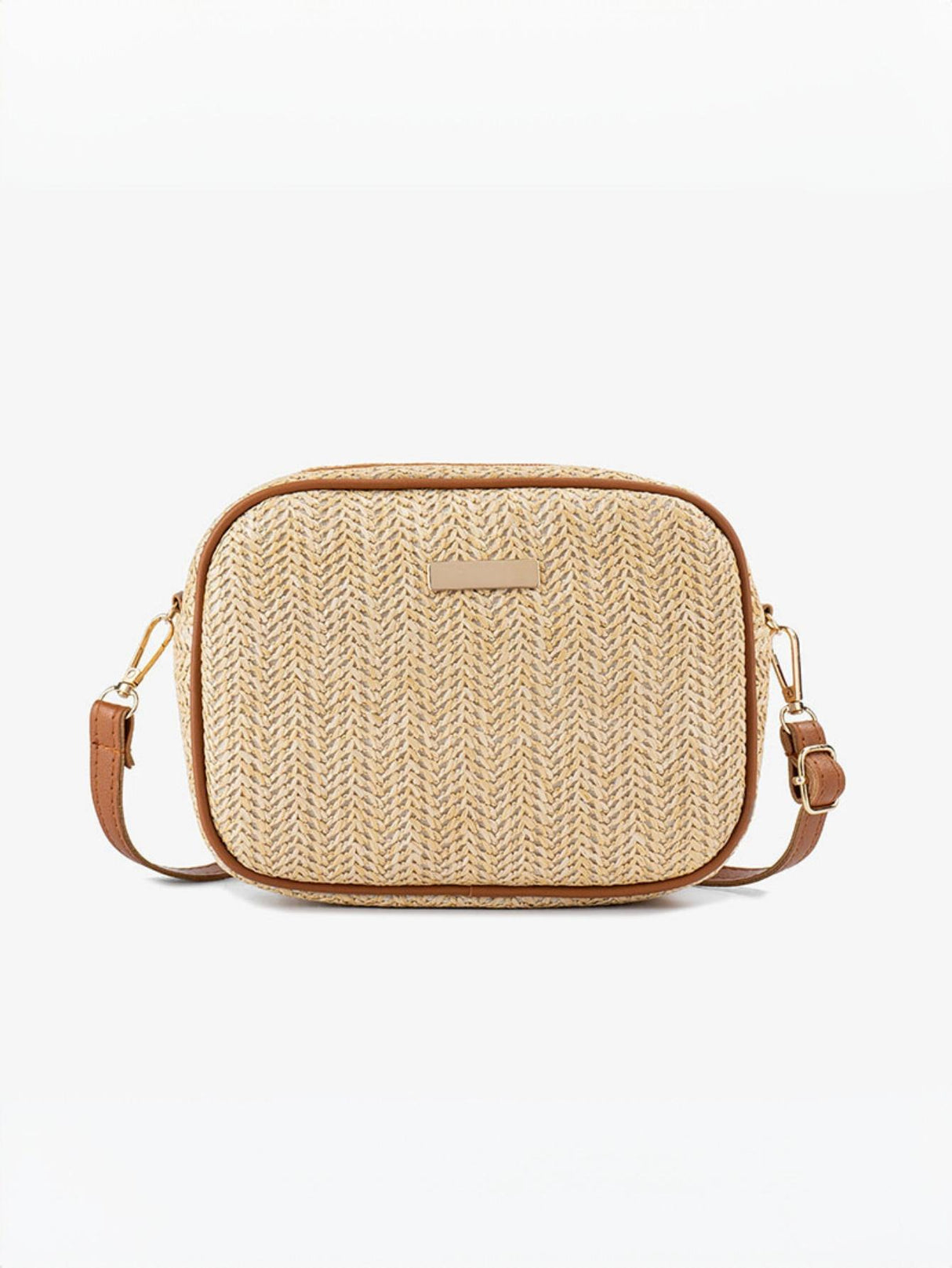 Holiday Straw Woven Oval Crossbody Bag