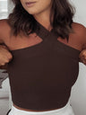 Cross-neck Sleeveless Tights Knitted Vest