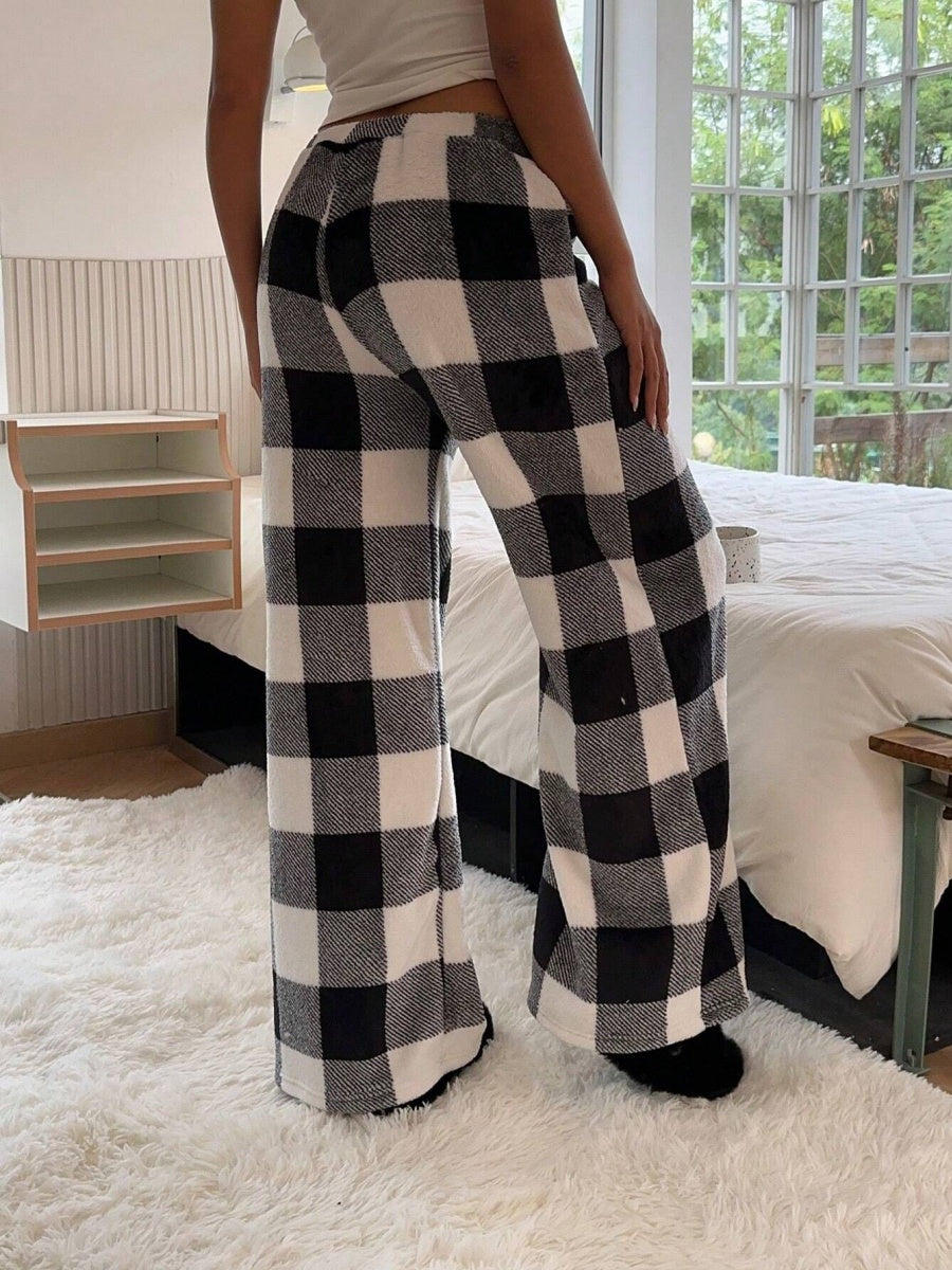 Basic Lace-up Soft Short Plush Elastic Waistband Loose Leisure Christmas Trousers