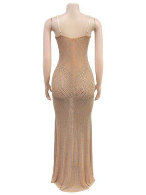 Sleeveless Bodycon Rhinestone Suspenders Slim-fit Party Shiny Maxi Dresses