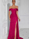 Sequined Strapless Sexy Banquet Dress With Slit, Long And Fitted