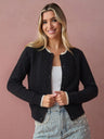Cable Knit Color-blocked Trim Faux Two-piece Round Neck Knit Cardigan
