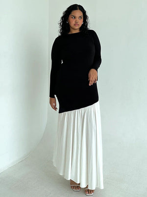 Liber Autumn Women's Contrast color pleats Solid Color Maxi Dresses