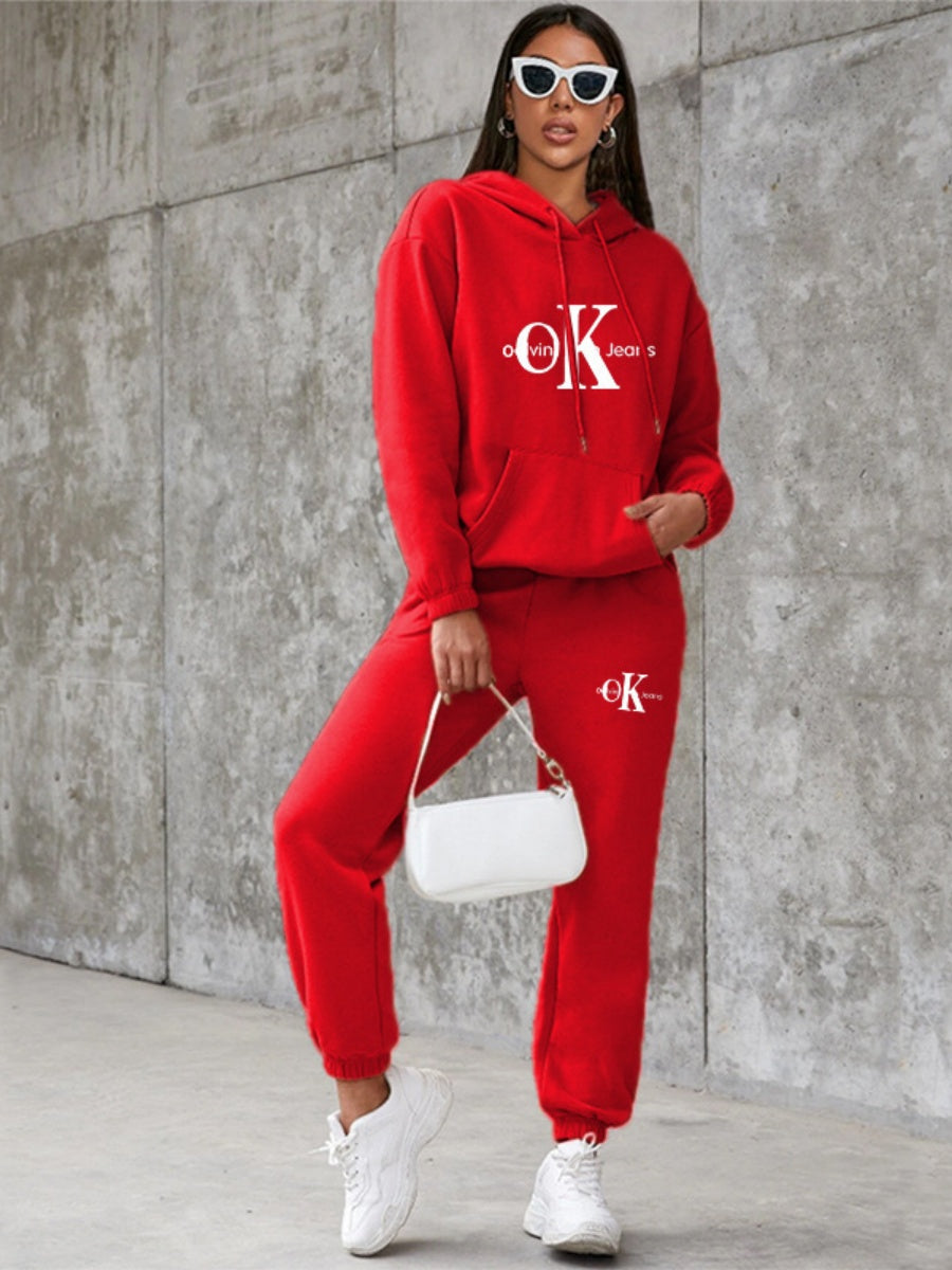 Sports Printed Hoodies Sweatpants 2-piece Sets