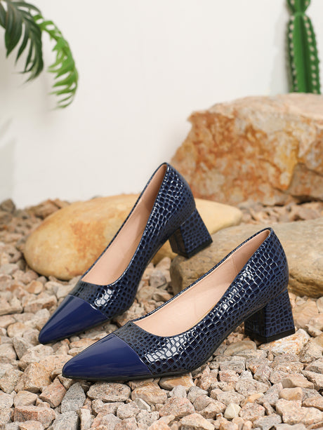 Pointed-toe Embossed Patchwork High Heels