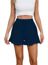 Ruffle Elastic Waistband Drawstring Cotton And Linen Shorts