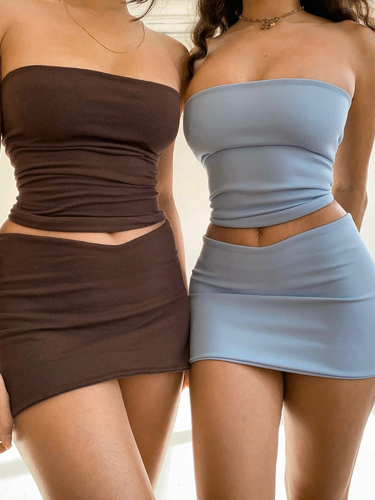 Liber Winter Women's Backless Solid Color 2-piece Sets