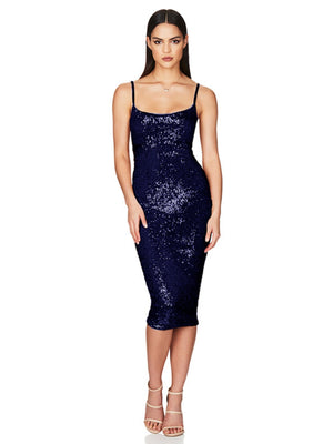Sequins Spaghetti Strap Backless Slim Fit Hip Body Midi Dresses