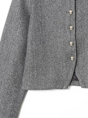 Stand Collar Buttoned Fashionable Short Long-sleeved Jacket Suit Coat