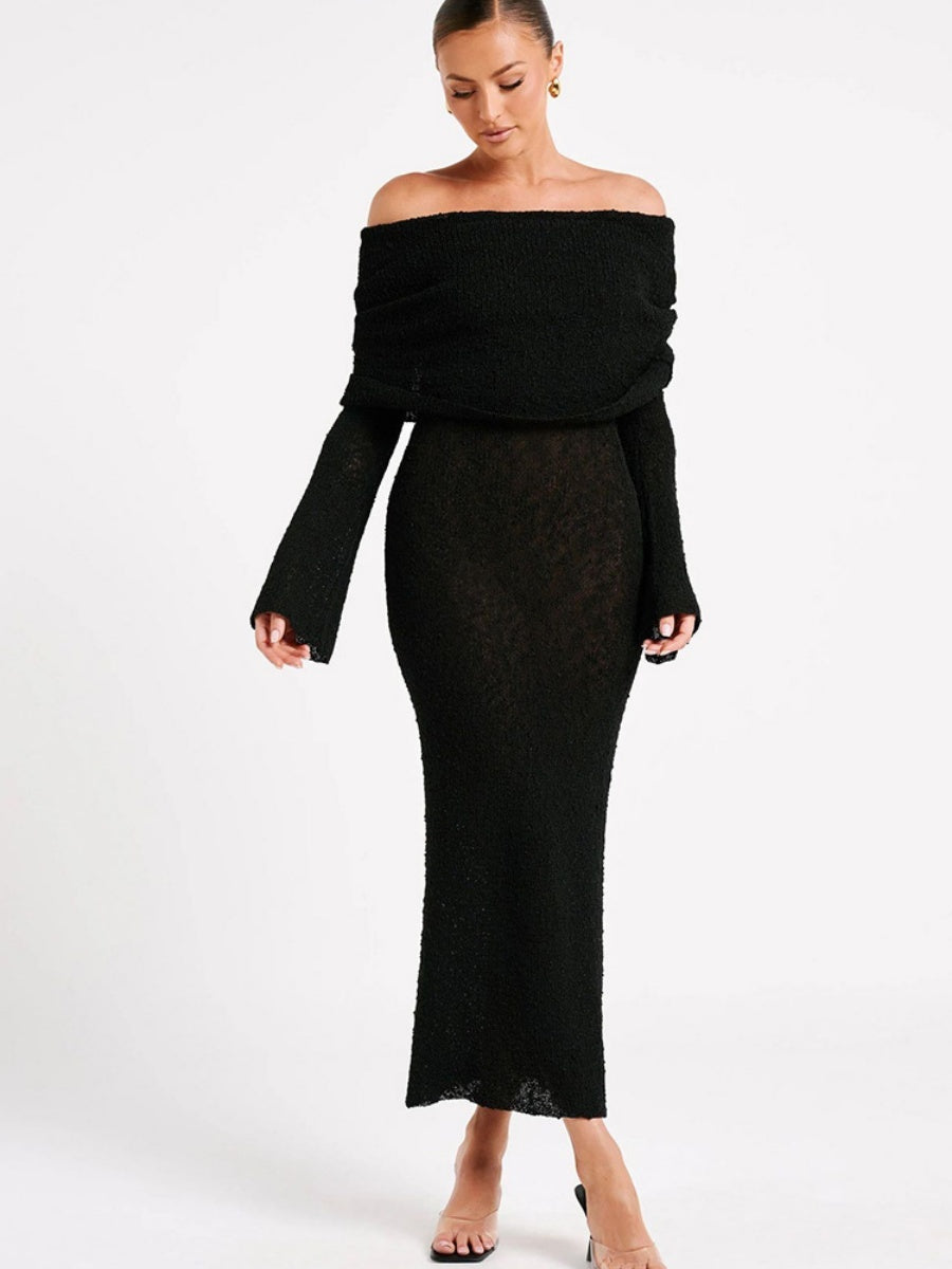Liber Autumn women's one-shoulder see-through pullover long dress