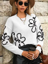 3D Effect Flower pattern Crew Neck Sweaters
