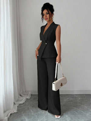 Commuting Sleeveless Suit Collar Vests Straight-leg Pants Set 2-piece Sets