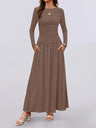 Liber Spring Women's Pocket Solid Color Maxi Dresses