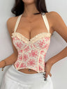 Wood Ear Printed Backless Neck Bra Fishbone Vest