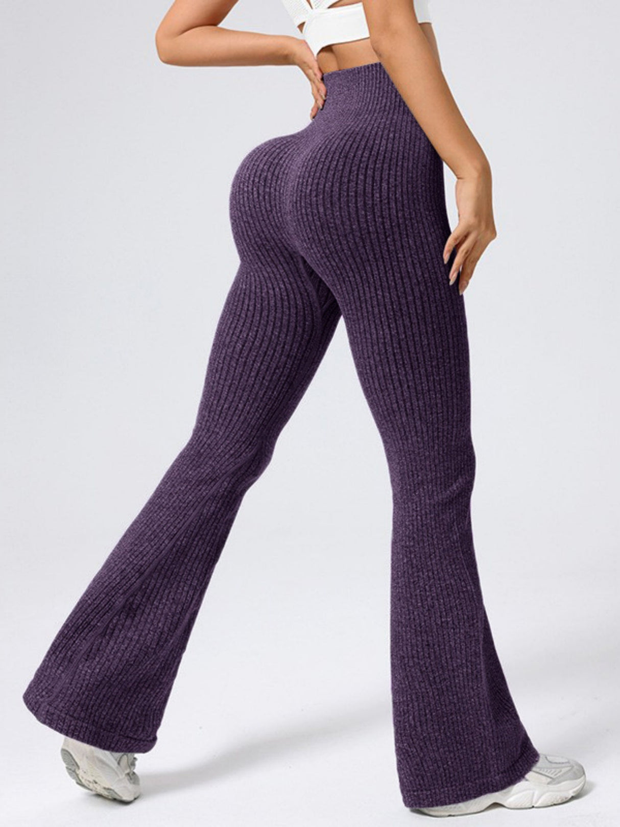 Paspelierte Schlaghose, hochgeschnittene Hüftlift-Fitness-Yogahose