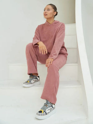 Liber Autumn women's hooded solid color sweatshirt long sleeve two-piece suit