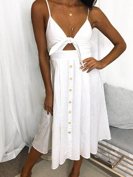 Bow Cutout Strap Buttons Backless Maxi Dresses
