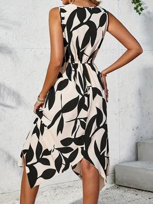 Irregular Printed Waist Midi Dresses