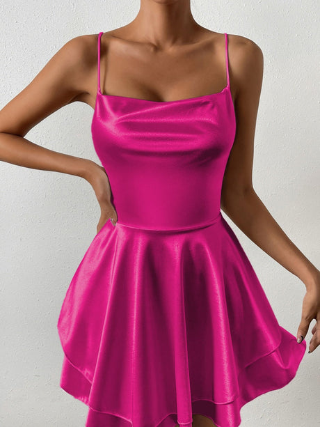 Camisoles Swing Collar Backless Drawstring Mini&Short Dresses