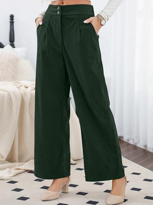 Basic Corduroy Double Buttons Stretch Leisure Straight-leg Trousers