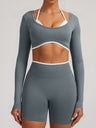 Seamless Faux Two-Piece Exercise And Fitness Yoga Long-sleeved Top