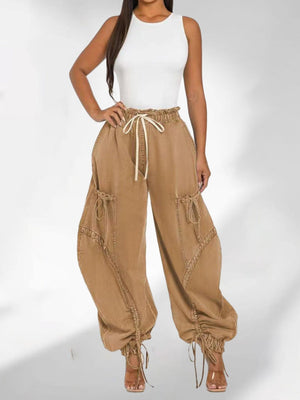 Y2K Drawstring Bow Tie Loose-fitting Ankles Jeans