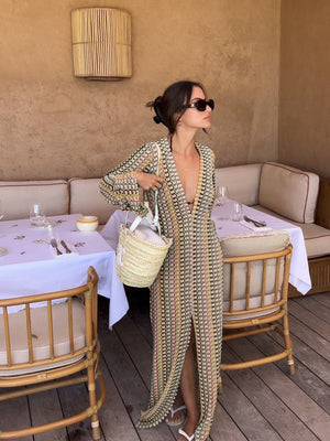 Boho Deep V-Neck Split Maxi Dress