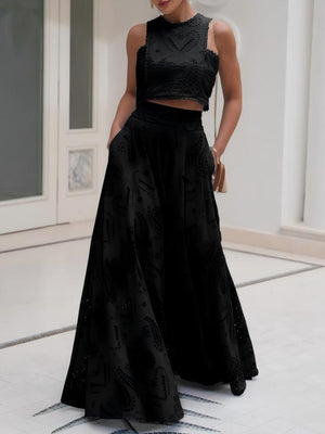 Floral Cutout Sleeveless Top And A-line Skirt Two-piece Vacation Set