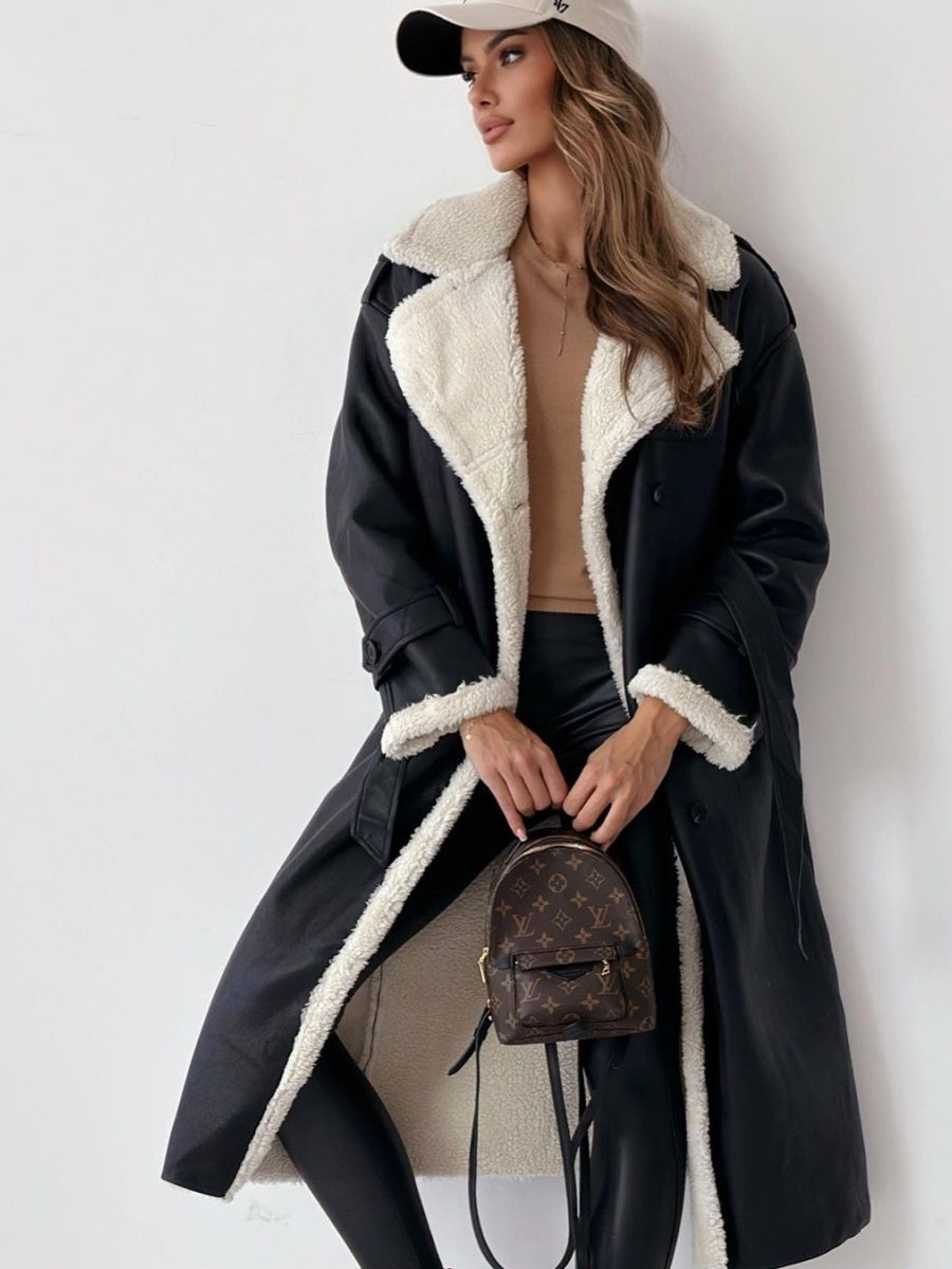 Reversible Stand-up Collar Leather Cotton Coat