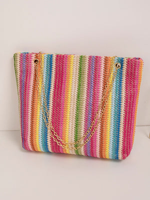 Colorful Straw Tote Bag For Vacation
