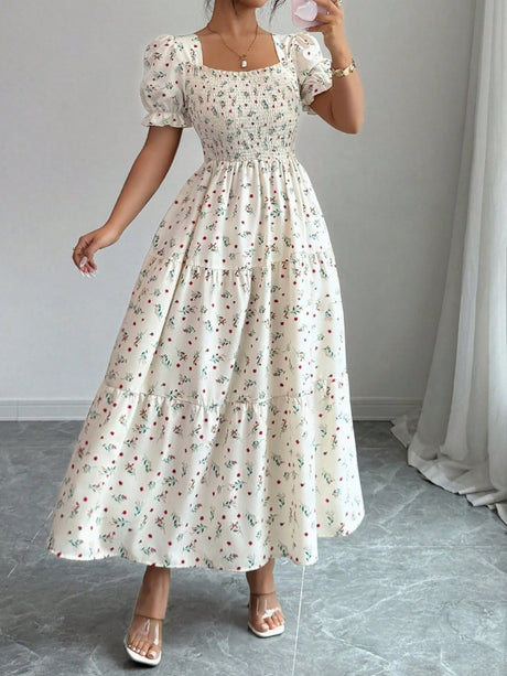 Puff Sleeve Printed Maxi Dresses