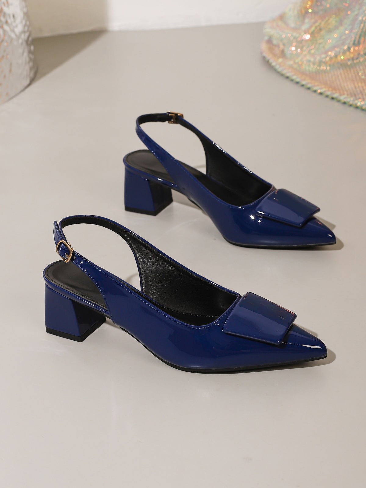 Pointed-toe Open-back Chunky Heels