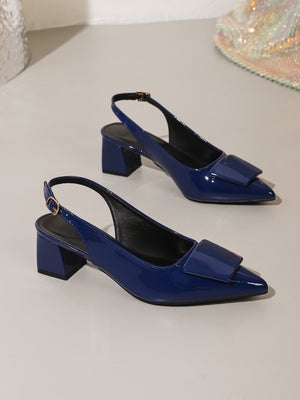 Pointed-toe Open-back Chunky Heels
