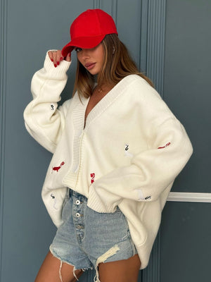 Liber Summer Women's Dachshund embroidered cardigan sweater Anime cartoon Cardigans