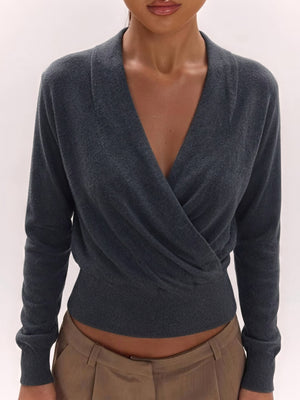 Wool Cross Wrap V Neckline, Fitted Waist, Long Sleeves
