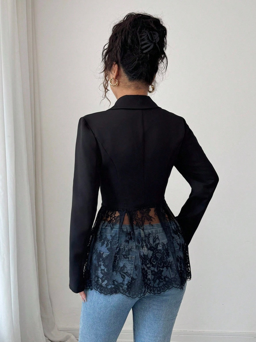 Lace Trim Hem Waist Leisure Blazers