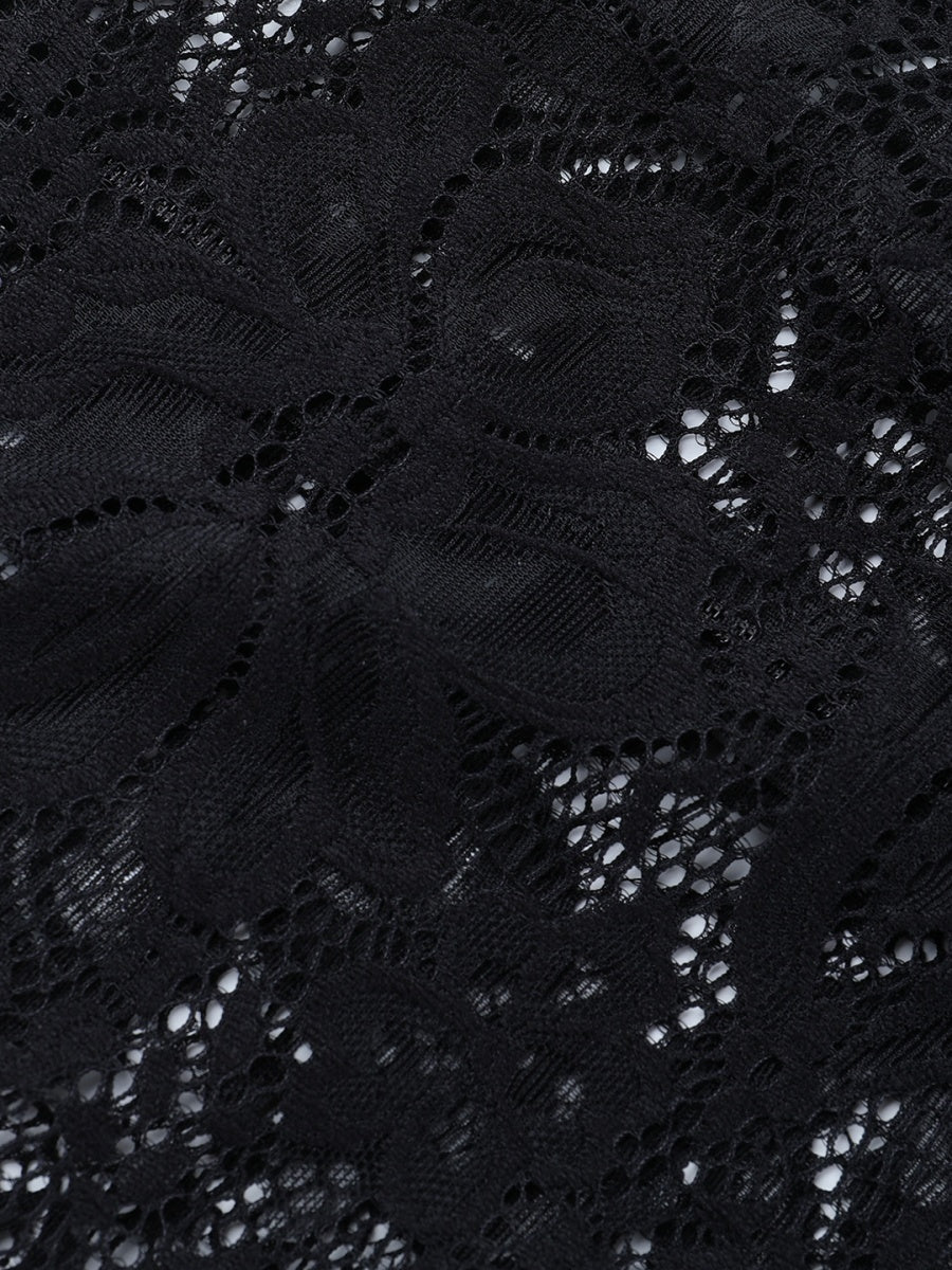 Lace Crew Neck Long Sleeve Ribbon Slim Fit Hip-hugging Mini&Short Dresses