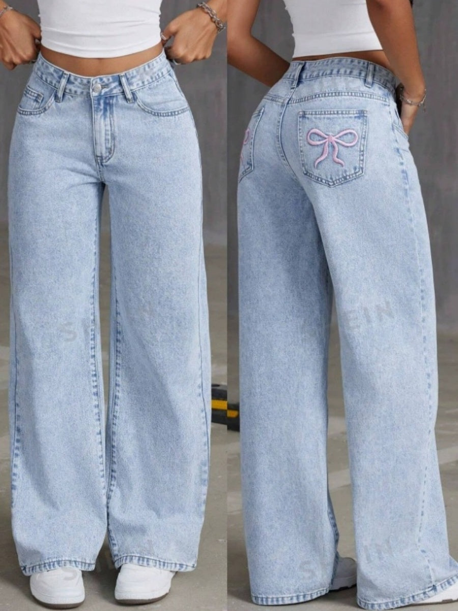 Liber Autumn Women's Embroidery Bow Jeans