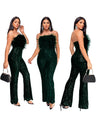 Sleeveless Backless Sequined Feather Flared Leg Jumpsuit