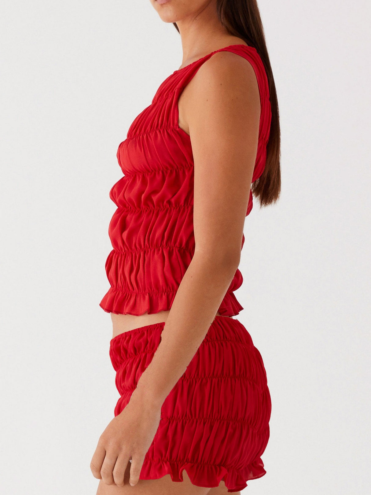 Pleated Navel Curled Hem Backless And Navel Exposed 2-piece Sets