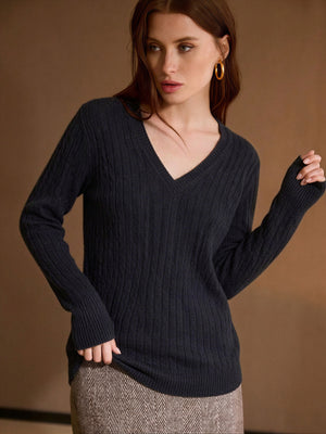 Superfine Merino Wool Cashmere Silk V Pullover Sweater